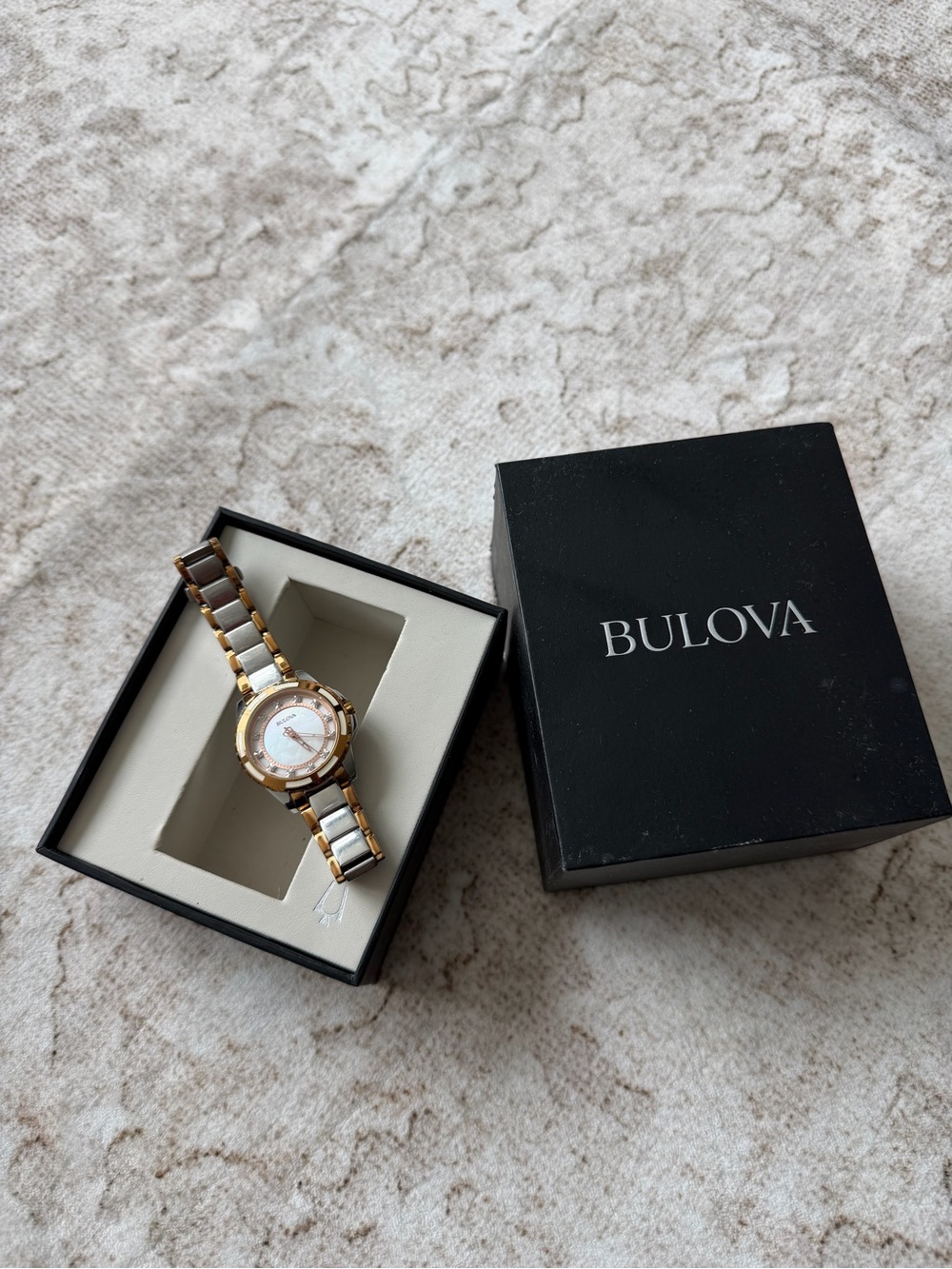Bulova Women's Two-Tone Gold and White Bracelet Watch